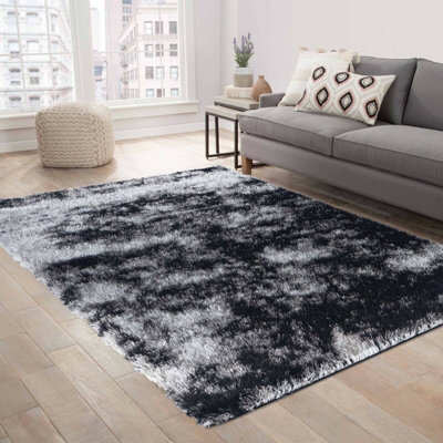 Modern Soft Two Tone Shimmer Shaggy Area Rugs Dark Grey 80X150 Cm - image 1