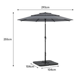 Breeins Light Grey Outdoor Garden Patio 3-Tier Umbrellas Parasol For Beach Backyard And Pool With Base - thumbnail 6