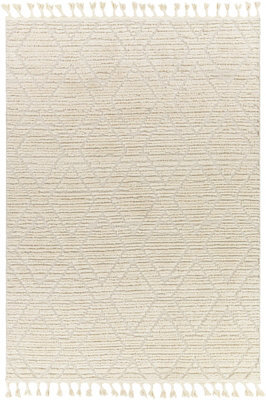 Livabliss Nora-Geometric Grey Ivory High Pile Fringe Living Dining Bedroom Rug 160 X 213 Cm Easy Care, Non Shedding - image 1