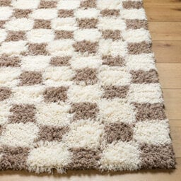 Livabliss Urban Shaggy-Modern Cream Brown Checkered Soft Plush Pile Living Bedroom Rug 160 X 220 Cm Easy Care, Non Shedding - thumbnail 5