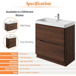 Plum&clay Eden Redwood Floor Standing Vanity Unit With Ceramic Basin (W)900mm - thumbnail 6