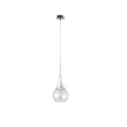 Luminosa Lighting Luminosa Lacrima Slim Pendant Ceiling Light Silver Transparent Glass Shade 1X E27 - thumbnail 1