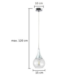 Luminosa Lighting Luminosa Lacrima Slim Pendant Ceiling Light Silver Transparent Glass Shade 1X E27 - thumbnail 2