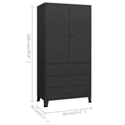 Vidaxl Industrial Wardrobe Black 90X50X180 Cm Metal - thumbnail 3