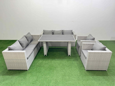 Fimous 8 Seater Wicker Pe Rattan Furniture Outdoor Dining Table 3 Seater Sofa Armchair Set Light Grey - image 1