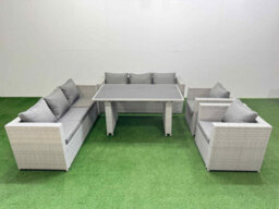 Fimous 8 Seater Wicker Pe Rattan Furniture Outdoor Dining Table 3 Seater Sofa Armchair Set Light Grey - thumbnail 1