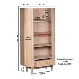 Buttercup Farm Valencia Bookcase - Cane & Mango Wood - L40 X W90 X H165 Cm - thumbnail 6