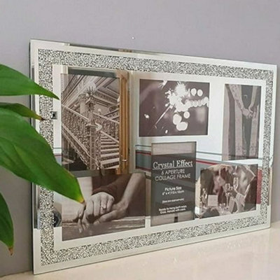 Deenz 2X Crushed Crystals Photo Frame Silver Mirrored Crushed Jewel Crystal Diamante Picture Frame Pack Of 2 (6 Picture Frame)