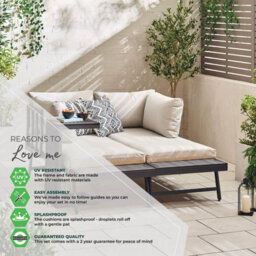 Furniturebox Riviera Grey Garden Corner Sofa Set, Outdoor Aluminium Garden Sofa Sun Lounger Day Bed, 4 Seat Patio Coffee Table Set - thumbnail 2