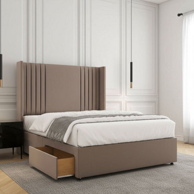 REGIONAL FURNISHINGS Divan Bed Set Mink Plush Velvet Upholstered 54Inch Headboard 2Drawersfootend & Mattress In Double King 4Ft 6Ft Sizes - image 1