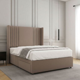 REGIONAL FURNISHINGS Divan Bed Set Mink Plush Velvet Upholstered 54Inch Headboard 2Drawersfootend & Mattress In Double King 4Ft 6Ft Sizes - thumbnail 3