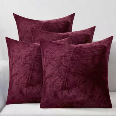 "Set Of 4 Burgundy Crushed Velvet Cushion Covers 18 X 18"" Sofa Pillows" - image 1