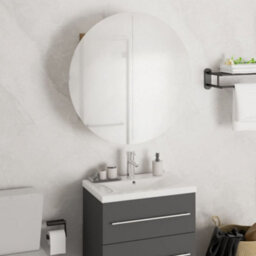 Walplus Bathroom Cabinet With Round Mirror&led Black 47X47X17.5 Cm
