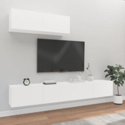 Berkfield 3 Piece Tv Cabinet Set White Engineered Wood - thumbnail 1