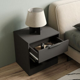 Urbn-Living Urbnliving 45Cm Width 1-Drawer Bedside Black Table Cabinet Nightstand Storage Shelf Bedroom Furniture Unit Set Of 2 - thumbnail 4