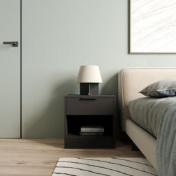 Urbn-Living Urbnliving 45Cm Width 1-Drawer Bedside Black Table Cabinet Nightstand Storage Shelf Bedroom Furniture Unit Set Of 2 - thumbnail 3