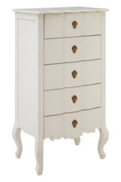 Orsina Antique Style 5 Drawer White Chest, Weathered White Bedroom Storage Cabinet, Carved Bayur Wood Chest - thumbnail 4