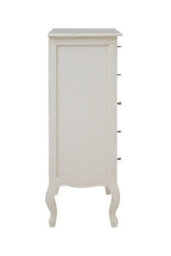 Orsina Antique Style 5 Drawer White Chest, Weathered White Bedroom Storage Cabinet, Carved Bayur Wood Chest - thumbnail 5