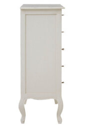 Orsina Antique Style 5 Drawer White Chest, Weathered White Bedroom Storage Cabinet, Carved Bayur Wood Chest - thumbnail 3