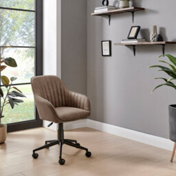 Furniturebox Booker Brown Faux Leather Office Chair - Stylish Tub Design Office Chair With Swivel & Castors - Premium Office Chair Home Or Work - thumbnail 4