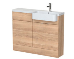 Hudson Reed Fusion Floor Standing Combination Vanity Unit & Right Hand Semi Recessed Basin, Sink Vanity Unit, Bleached Oak, 1100mm - thumbnail 2