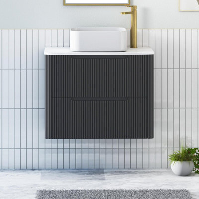 Royal Bathrooms Avenza 700mm Matt Obsidian Black Wall Hung Bathroom Countertop Vanity Unit 2 Drawer With Elena Basin - image 1