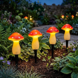 Storm Trading Group Set Of 4 Solar Power Fairy Mushroom Stake Lights Outdoor Garden Pathway Décor - thumbnail 3