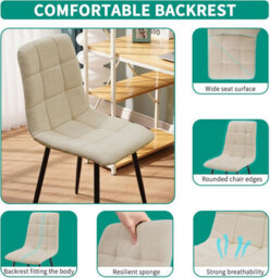Longtoo Set Of 2 Linen Upholstered Dining Chairs With High Back And Modern Design,cream - thumbnail 4