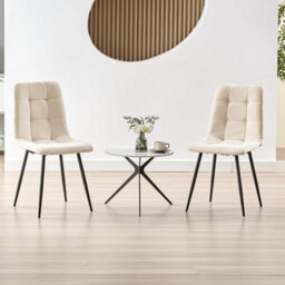 Longtoo Set Of 2 Linen Upholstered Dining Chairs With High Back And Modern Design,cream