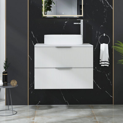 Royal Bathrooms Evora 700mm Matt White Fluted Wall Hung Countertop Vanity Unit 2 Drawer With Lyon Basin - image 1