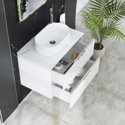 Royal Bathrooms Evora 700mm Matt White Fluted Wall Hung Countertop Vanity Unit 2 Drawer With Lyon Basin - thumbnail 3
