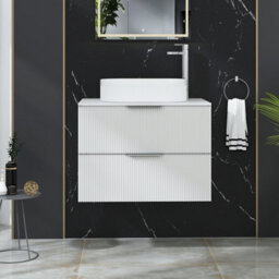 Royal Bathrooms Evora 700mm Matt White Fluted Wall Hung Countertop Vanity Unit 2 Drawer With Lyon Basin - thumbnail 1