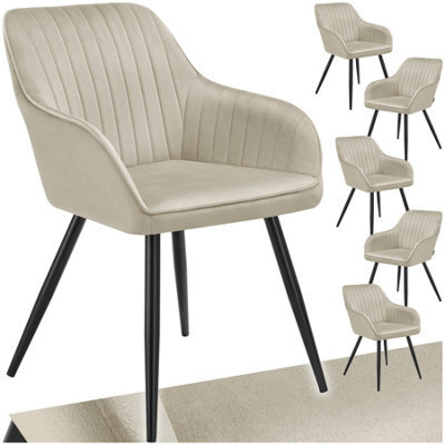 Tectake Set Of 6 Chair Marilyn - Velvet Look, Quilted, Continuous Backrest, Slim Steel Legs  - Cream/black - image 1