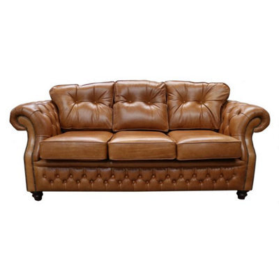 Chesterfield 3 Seater Old English Tan Leather Sofa Bespoke In Era Style - image 1