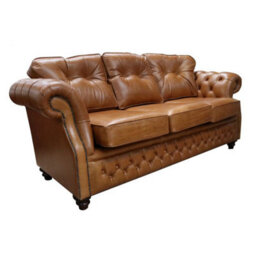 Chesterfield 3 Seater Old English Tan Leather Sofa Bespoke In Era Style - thumbnail 2