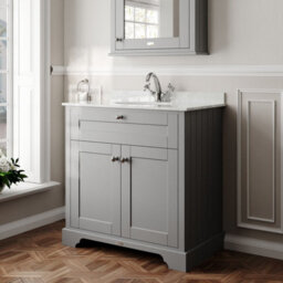 Hudson Reed Floor Standing Two Door Traditional Vanity Unit With 1 Tap Hole White Marble Top & Basin In Storm Grey, 820 X 470mm - thumbnail 4