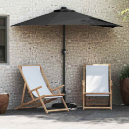 Berkfield Garden Parasol With Led Strip Lights Black Fabric