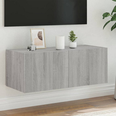 Walplus Tv Wall Cabinet With Led Lights Grey Sonoma 80X35X31 Cm - image 1