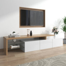 Btm Modern Tv Cabinet With Highgloss White Wooden Look, Glass Shelves, Led Lighting, Stylish And Practical Storage - thumbnail 9