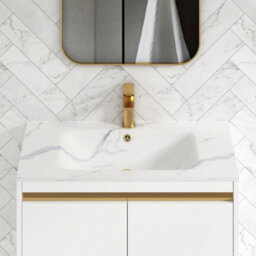 Royal Bathrooms Orion 800mm Matt White 2 Drawer Floor Standing Vanity Unit With Carrara White Basin & Brushed Brass Accent Trim - thumbnail 5