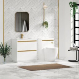 Royal Bathrooms Orion 800mm Matt White 2 Drawer Floor Standing Vanity Unit With Carrara White Basin & Brushed Brass Accent Trim - thumbnail 3