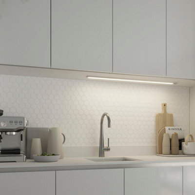 GoodHome Menezes White Silver Effect Mains-Powered Led Neutral White Under Cabinet Light Ip20 (L)885mm (W)42mm - image 1