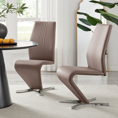 Furniturebox Set Of 2 - Willow Premium Dining Chairs - Cappuccino Faux Leather Chrome Leg Dining Chairs - Kitchen Dining Room Chairs - image 1