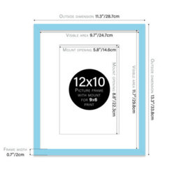 "12X10"" Light Blue Frame With Mount For 9X6"" Pictures 20mm Slim Edge Portrait And Landscape Display With Wall Hooks And Kickstand" - thumbnail 2