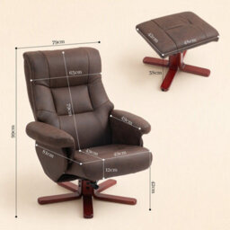 Dark Brown Recliner Chair With Footstool, Backrest Adjustable Armchair - thumbnail 2