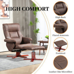 Dark Brown Recliner Chair With Footstool, Backrest Adjustable Armchair - thumbnail 5