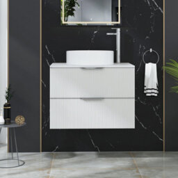 Royal Bathrooms Evora 700mm Matt White Fluted Wall Hung Vanity Unit 2 Drawer With Carrara White Undrilled Worktop - thumbnail 1