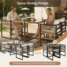 Abrihome Hand-Woven Garden Sofa Set For 4 People, Made Of Sturdy Iron With 4 Beige Cushions, Weather-Resistant Patio Furniture - thumbnail 4