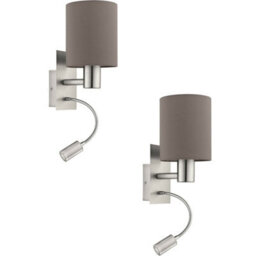 Elegant 2 Pack Satin Nickel Wall Light With Anthracite Brown Fabric Shade