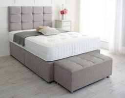 Adore Designs Roma Chenille Divan Bed, With Pocket Mattress & Ottoman Storage Box - 5Ft Kingsize - Light Grey - 2 Drawers Same Side - thumbnail 1